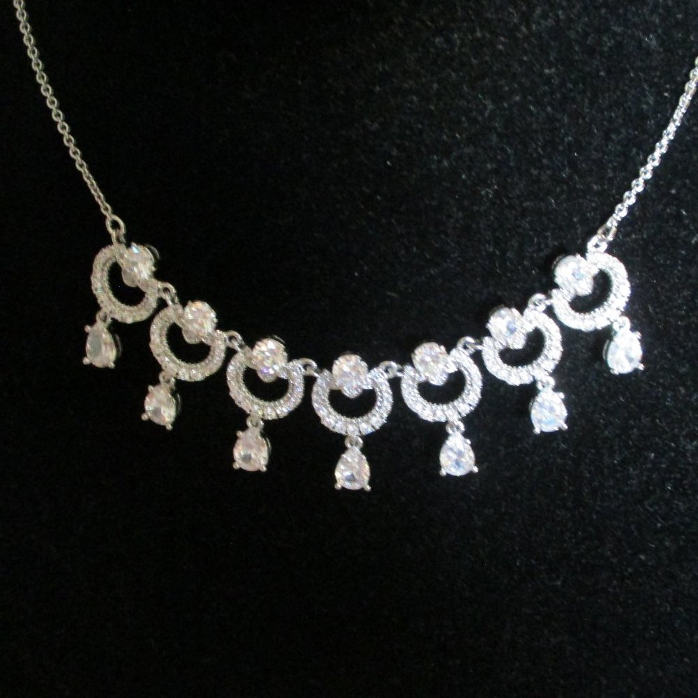 NEW Marchesa Cubic Zirconia CZ Silver Tone Necklace Evening, Wedding NWT - Picture 7 of 8